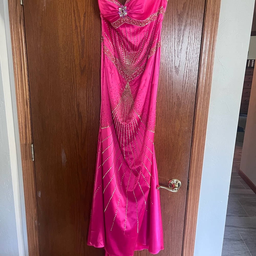 Strapless Fuchsia Gown with Embellishments